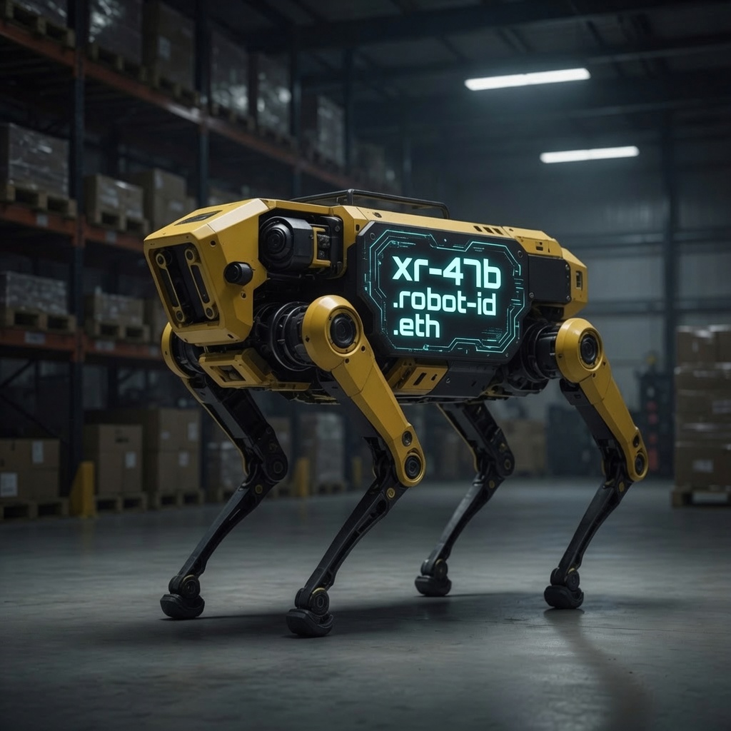 Industrial quadruped resolving its on-chain name